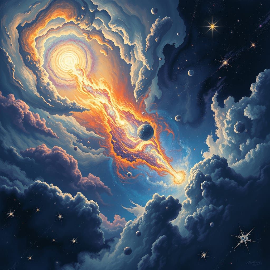 Cosmic Galaxy Birth in Vibrant Swirling Colors