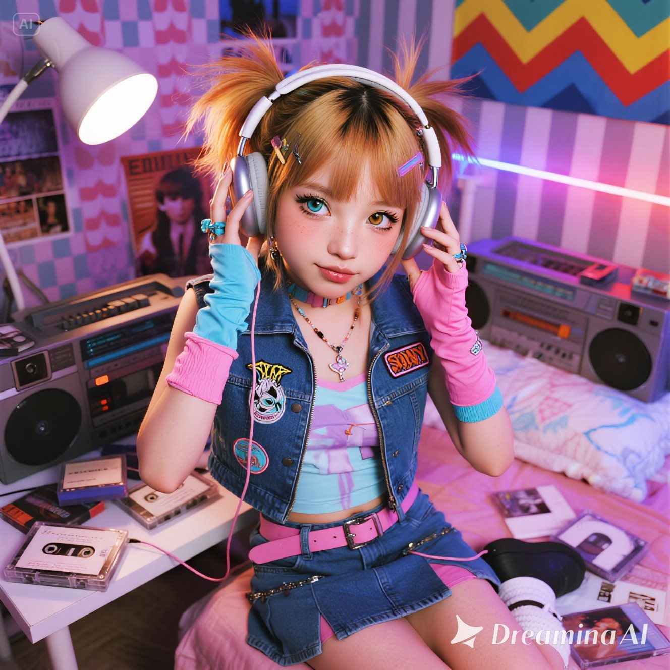 80's punk girl with cute-punk mix outfit