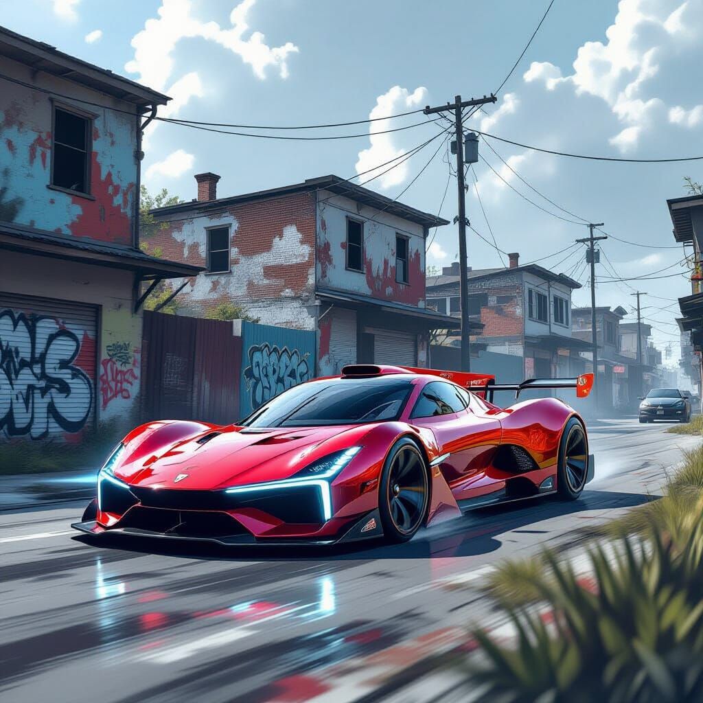 Luxurious Race Car Speeds Through Impoverished Area