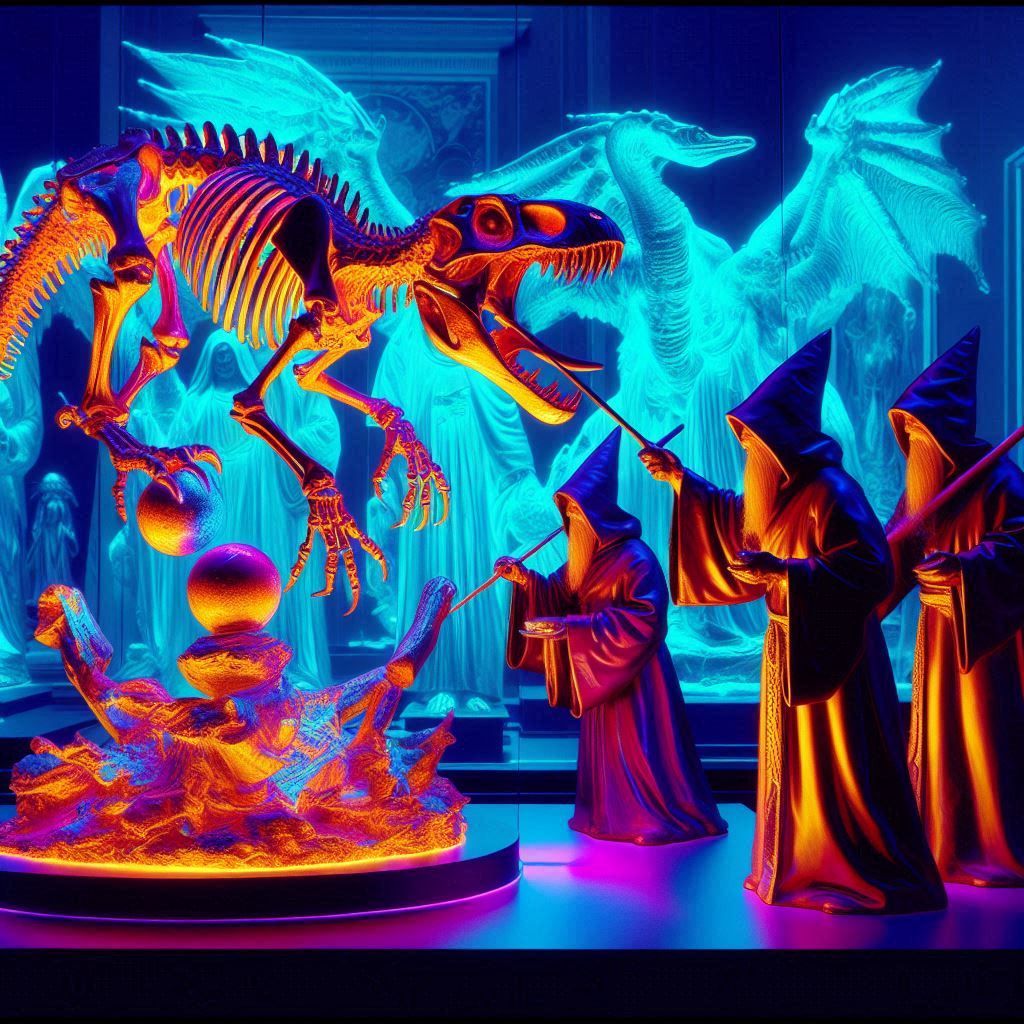 dwarf monks illuminating a fossil