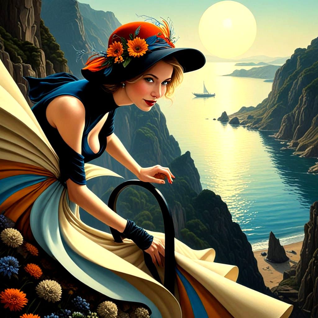 Sophisticated Lady in a Vibrant Surreal Landscape