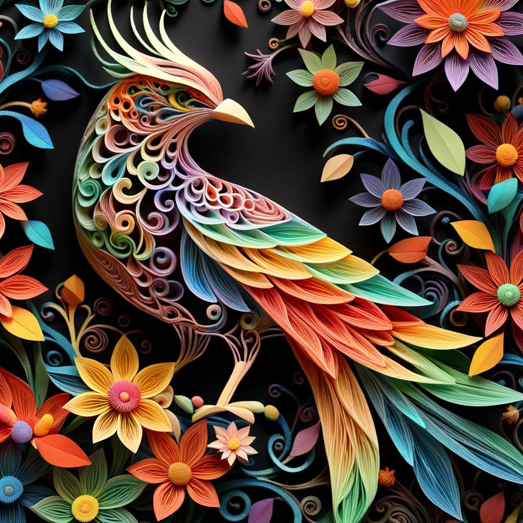 Firebird in flowers Kirigami   by @jnatas