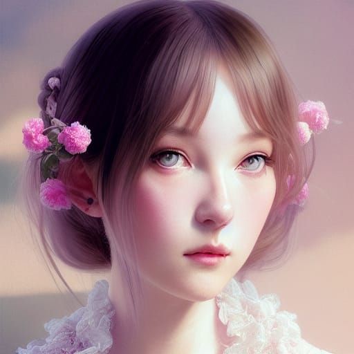Kawaii E-Girl Portrait with Dewy Makeup in Pastel Hues