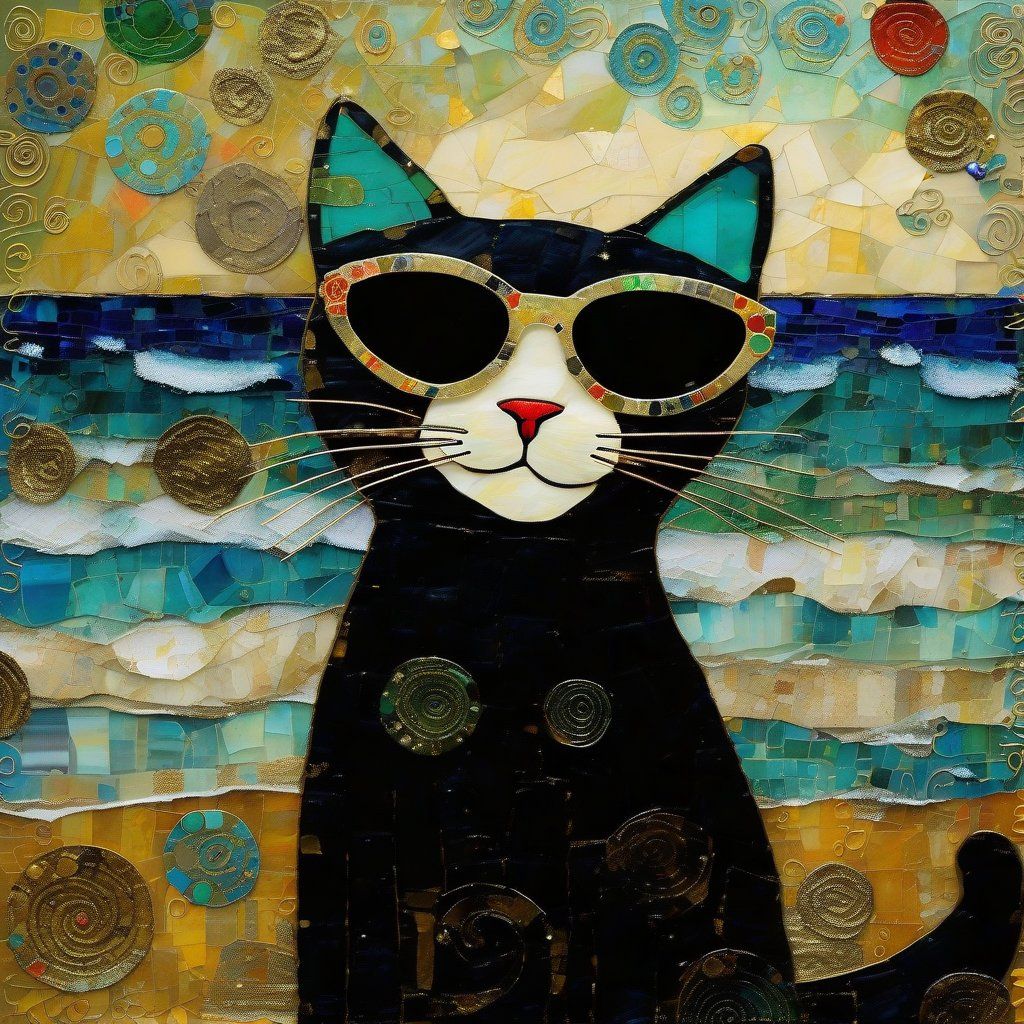 Cute cat on the beach.