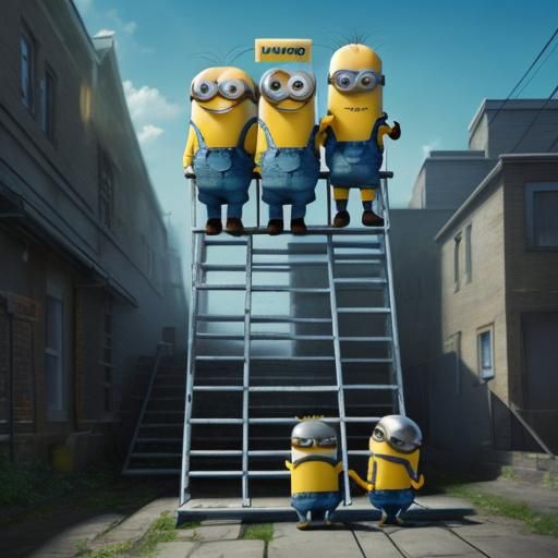 minions holding a step- ladder surreal futuristic