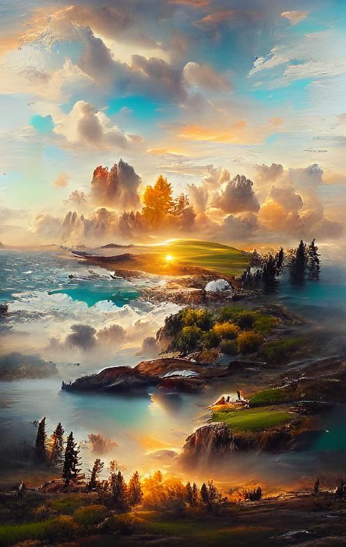 a beautiful long shot broad view of a vista seascape of peac...