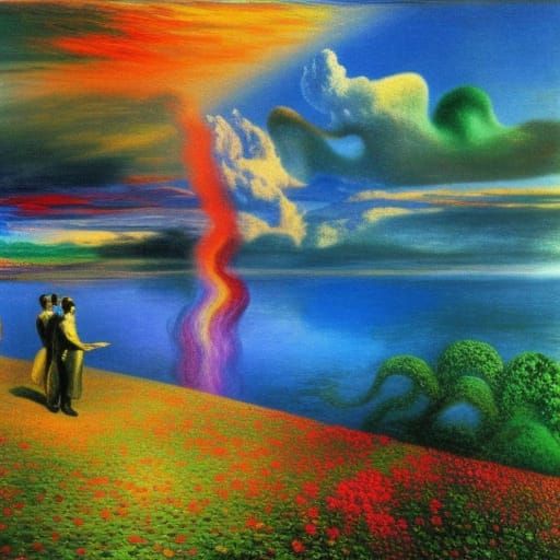 Surreal colorful rainbow by salvador dali, monet, thomas kin...