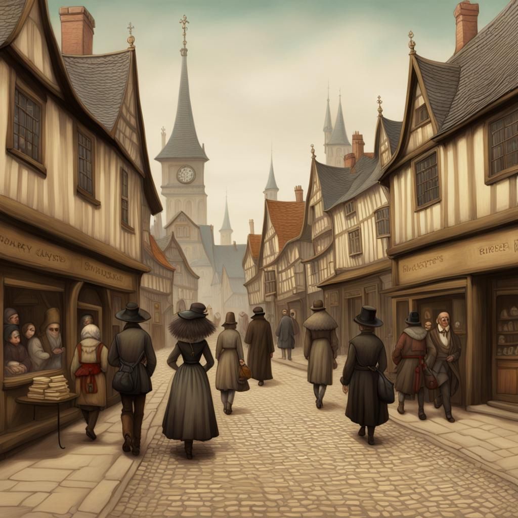 I used your prompt: pedestrians walking in a saxon town in t...