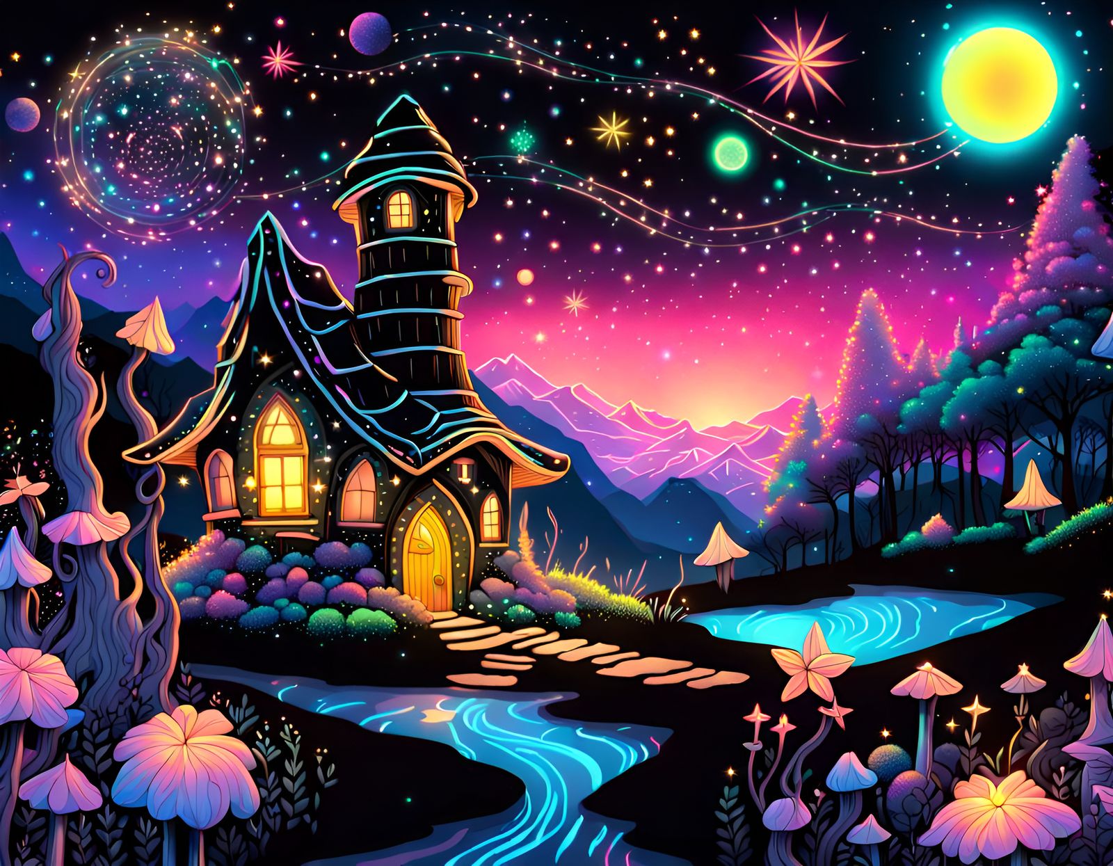 Fantasy fairy house, Hyperdetailed Fantasy fairy landscape, ...