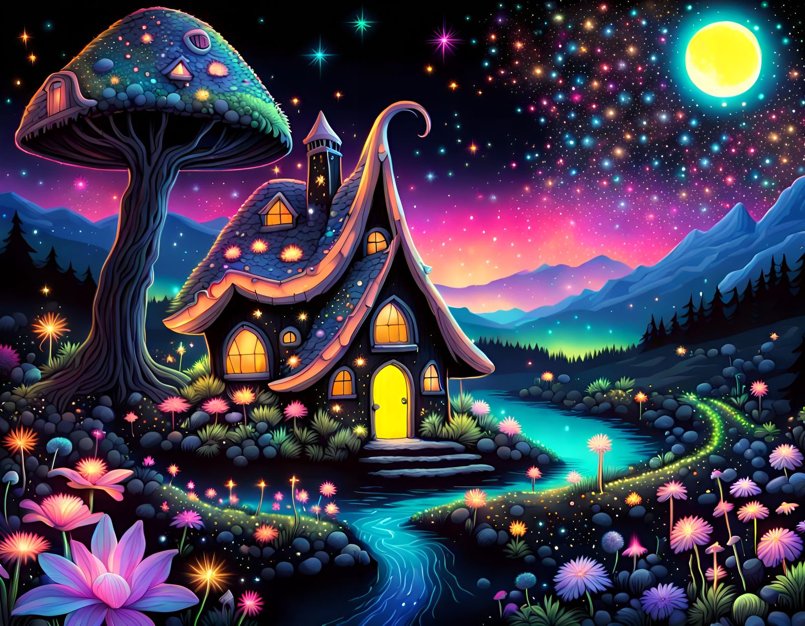 Fantasy fairy house, Hyperdetailed Fantasy fairy landscape, ...