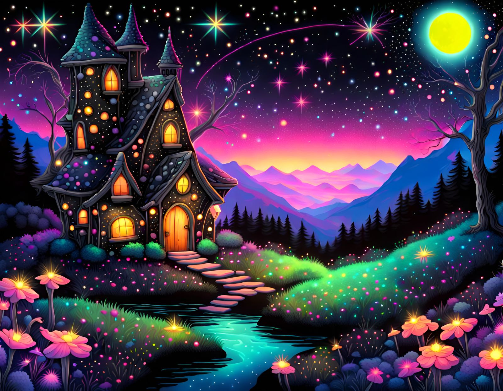 Fantasy fairy house, Hyperdetailed Fantasy fairy landscape, ...