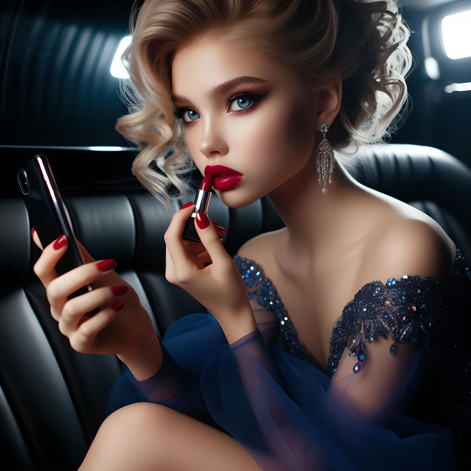 April using mirror app on her phone