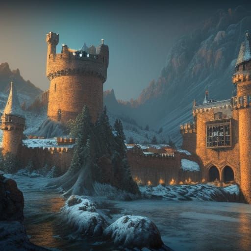 A Medieval Castle Surrounded By Snowy Mountains (my First Piece) : R 