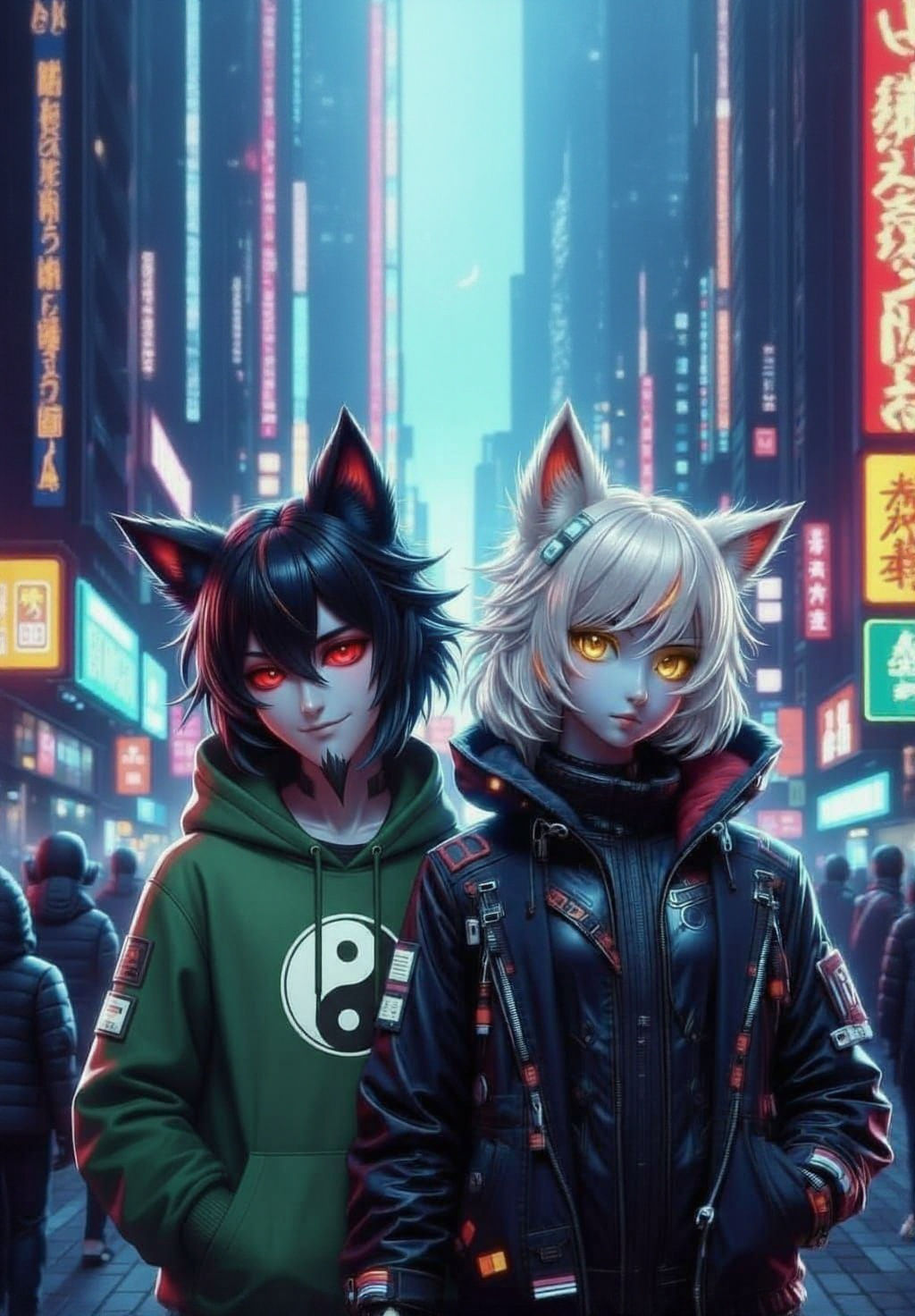 My girlfriend and I as Yin cyber wolf girl with yang wolf boy