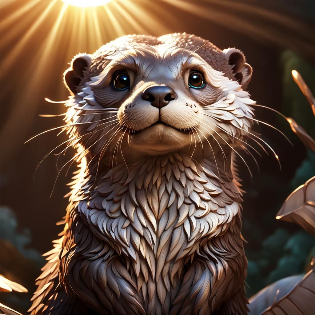 Angel Otter Looking Up: 3D Digital Art