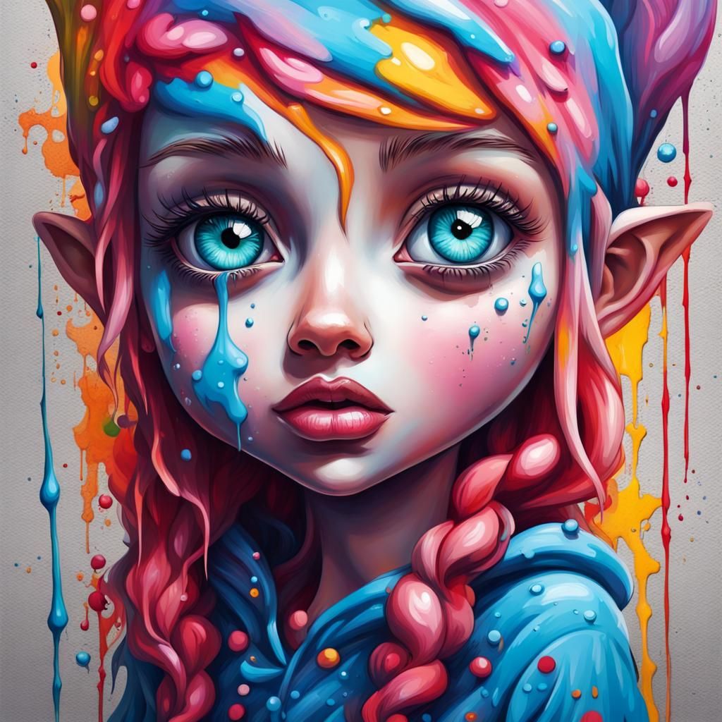 small fairy-tale character colorful with big blue eyes