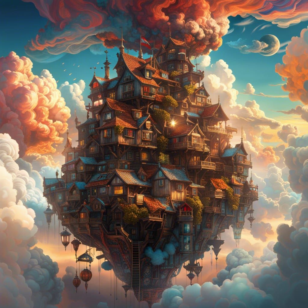 Village in the clouds - AI Generated Artwork - NightCafe Creator