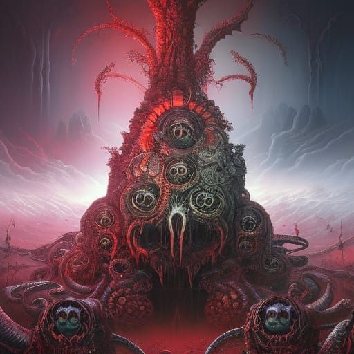 A beautifully obscure digital painting of the Beholder, dripping ...