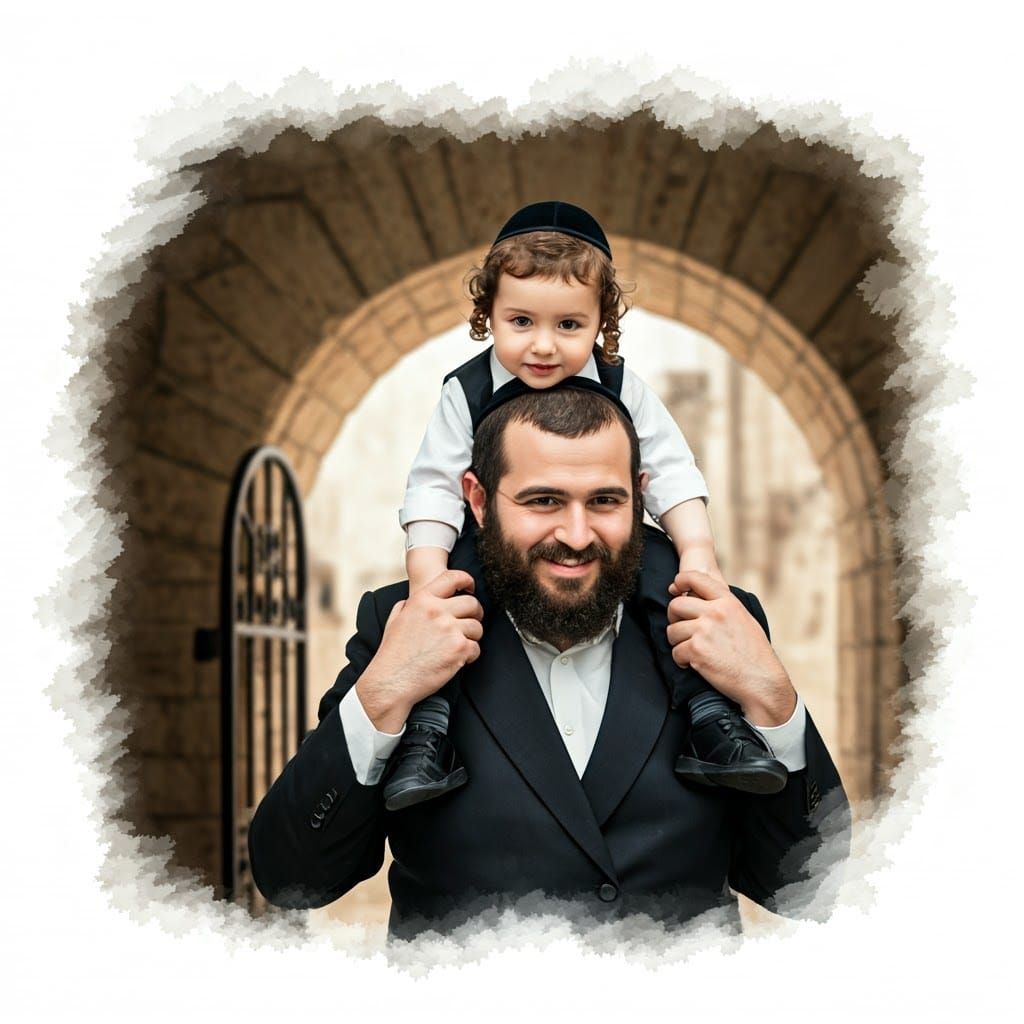 Joyful Father and Child Portrait Illustration