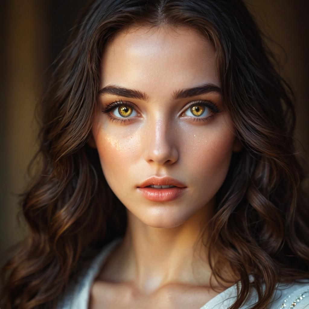 Pixel Art Portrait of a Gorgeous Golden-Eyed Goddess