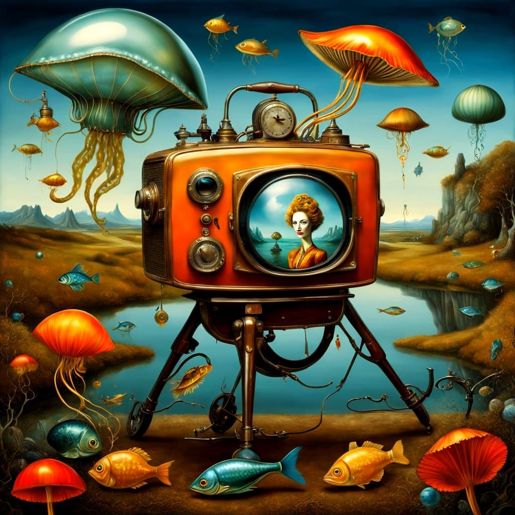 Surrealistic Lady in a Vibrant, High Contrast Landscape