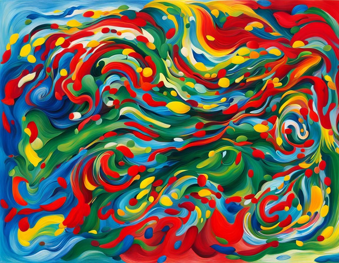 Bold, swirling colors of red, blue, Bold, swirling colors of...