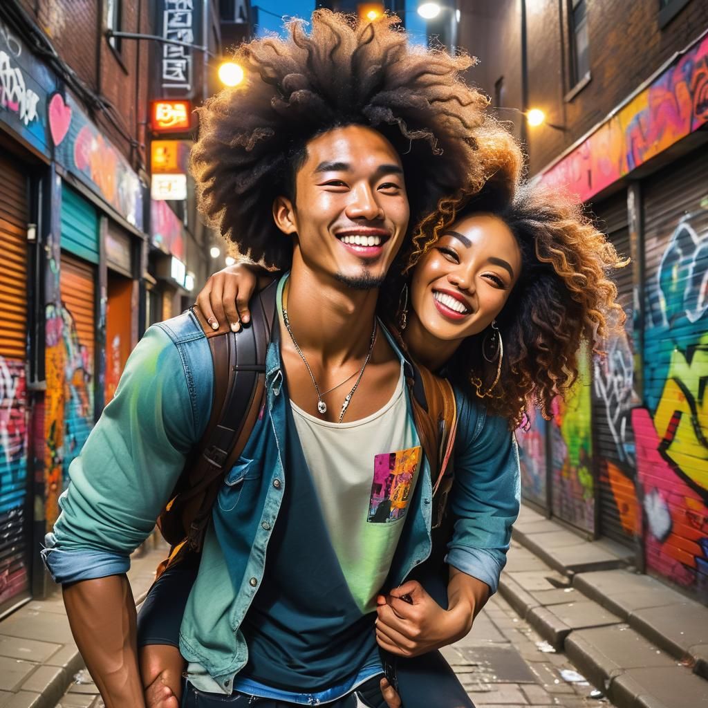 An Extremely Hot Korean Guy giving his Extremely cute African Girlfriend a Piggy-Back Ride