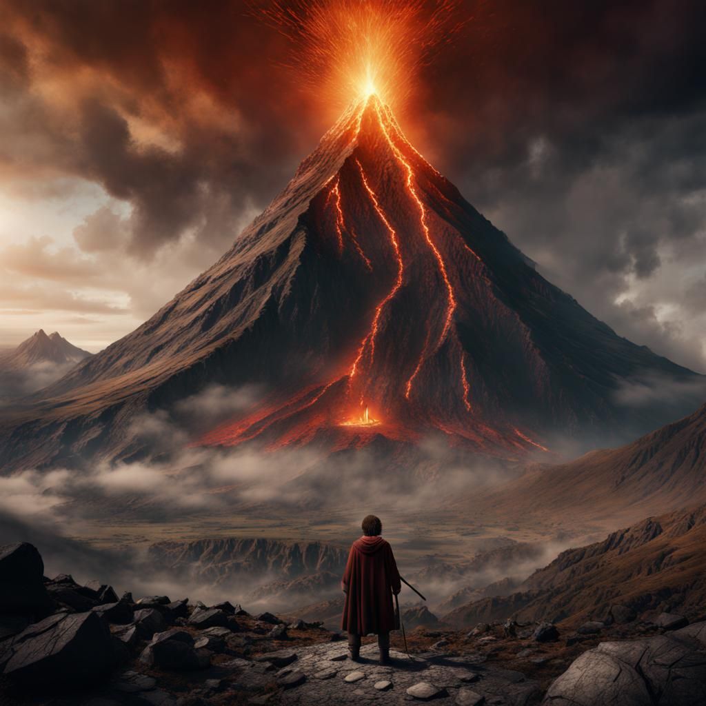Frodo Baggins standing at the foot of Mount Doom - AI Generated Artwork ...