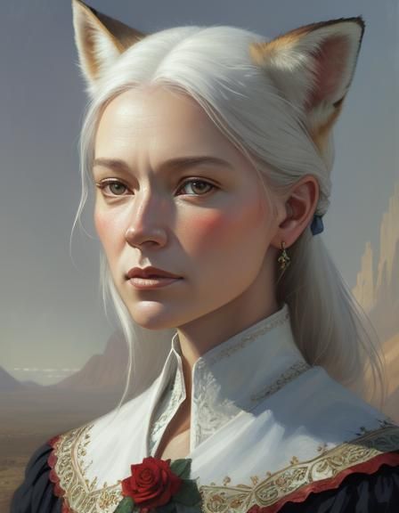 Fox White beautiful woman roses,8k resolution concept art po...