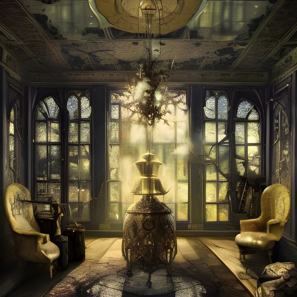 Haunted Mansion Interior in Charcoal Drawing Style