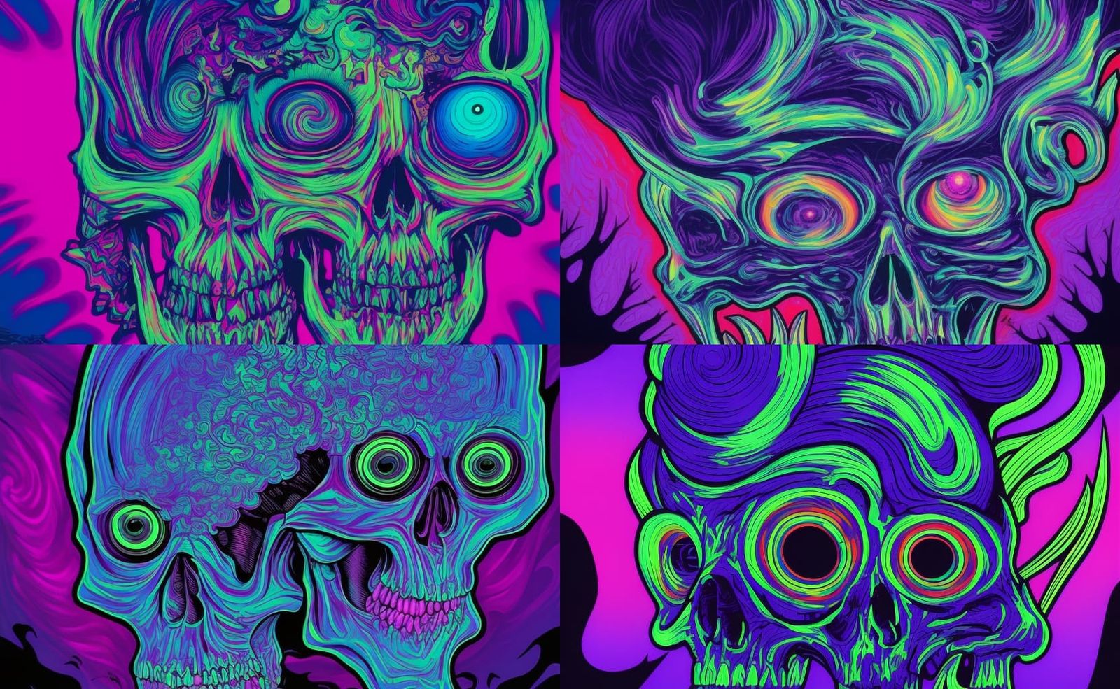 Hypnotic illustration of Skull's, hypnotic psychedelic art b...