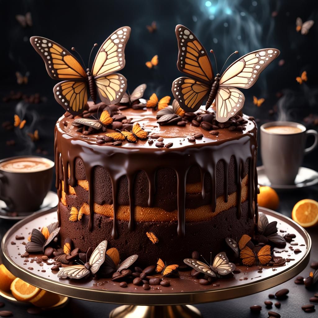 Chocolate Cake with Chocolate Butterflies