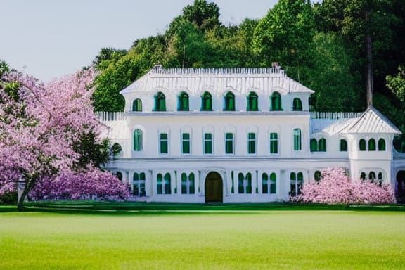 An amazing white palace in the middle of a beautiful emerald...