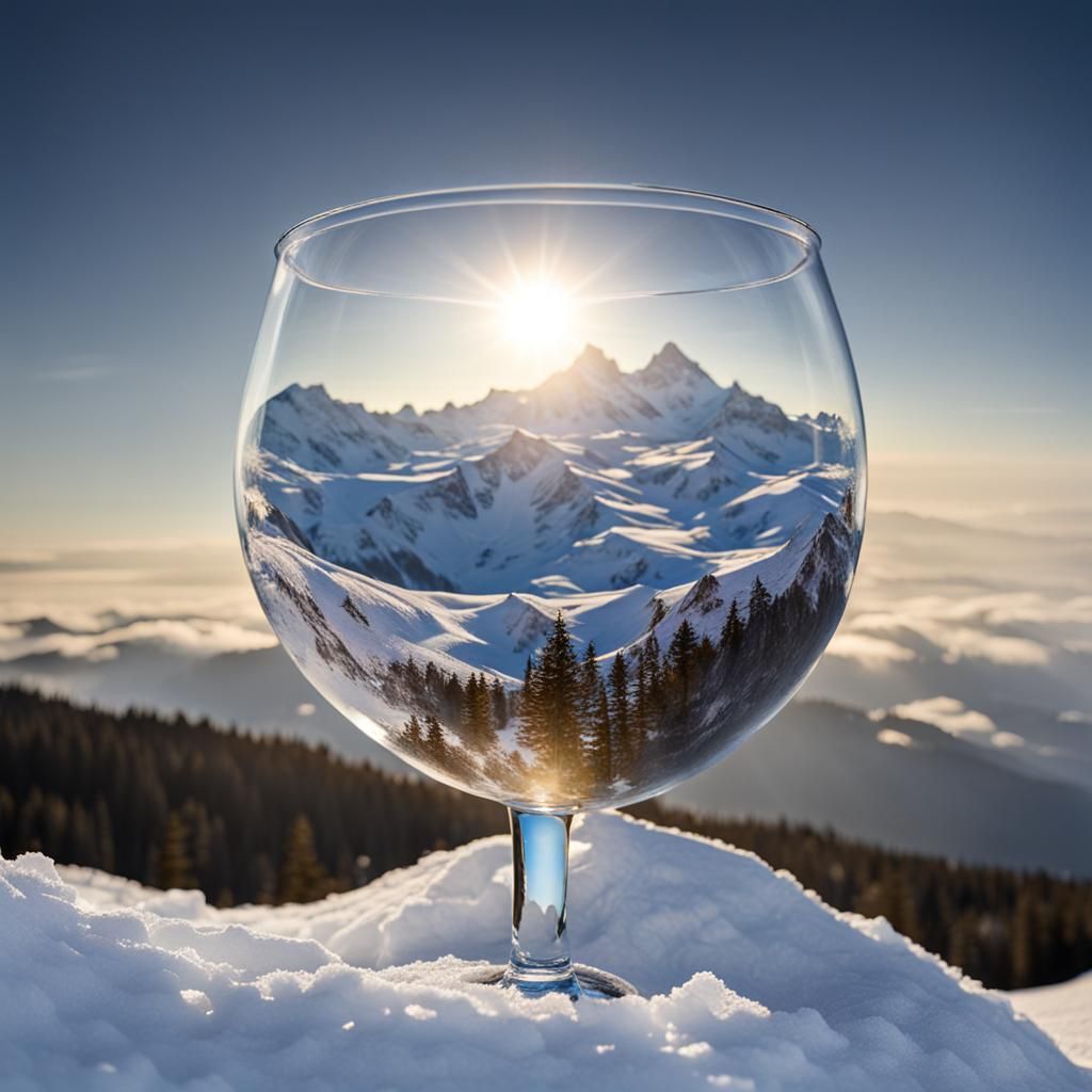 un verre à pied sur la montagne enneigée