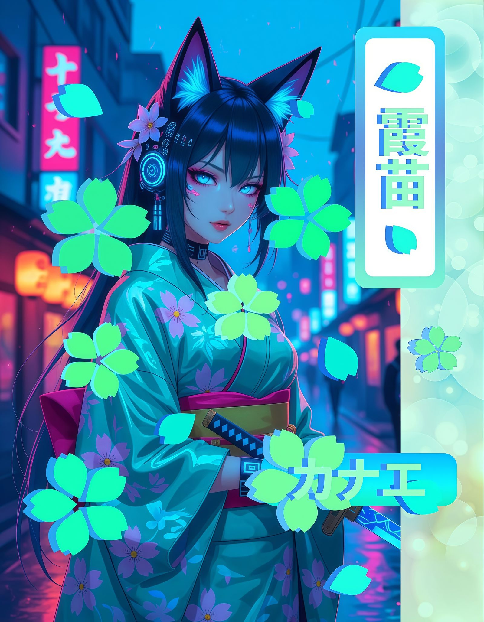 ☆ Aqua Cyberpunk Kitsune 霞苗 ☆