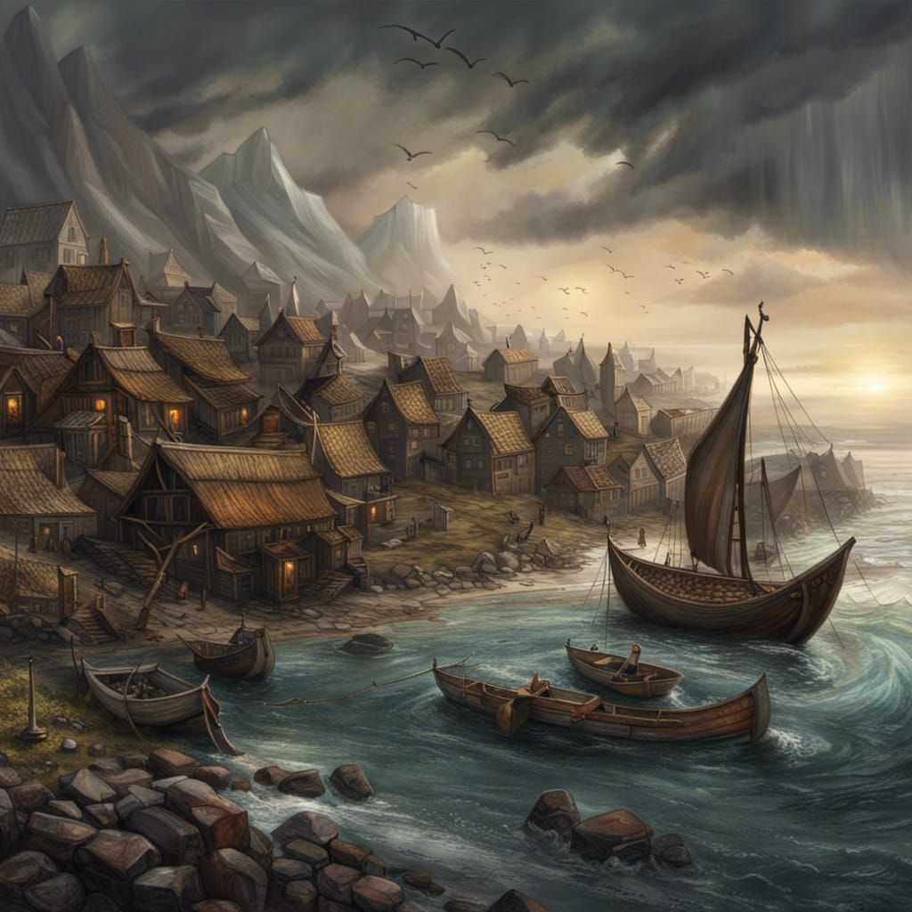 A Viking Fishing Village Near The Sea Epic cinematic brilliant stunning ...