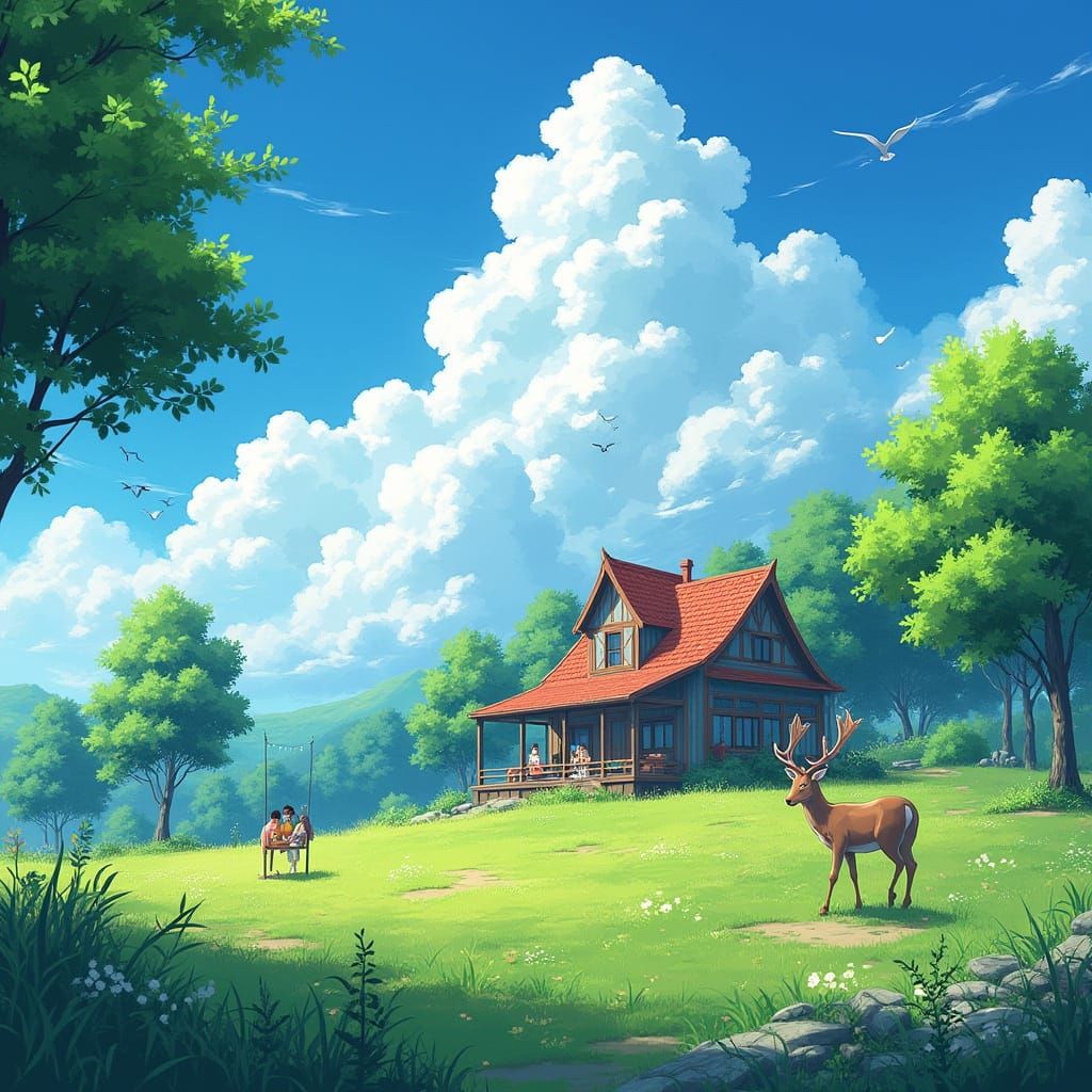 Anime Dream House Surrounded by Nature