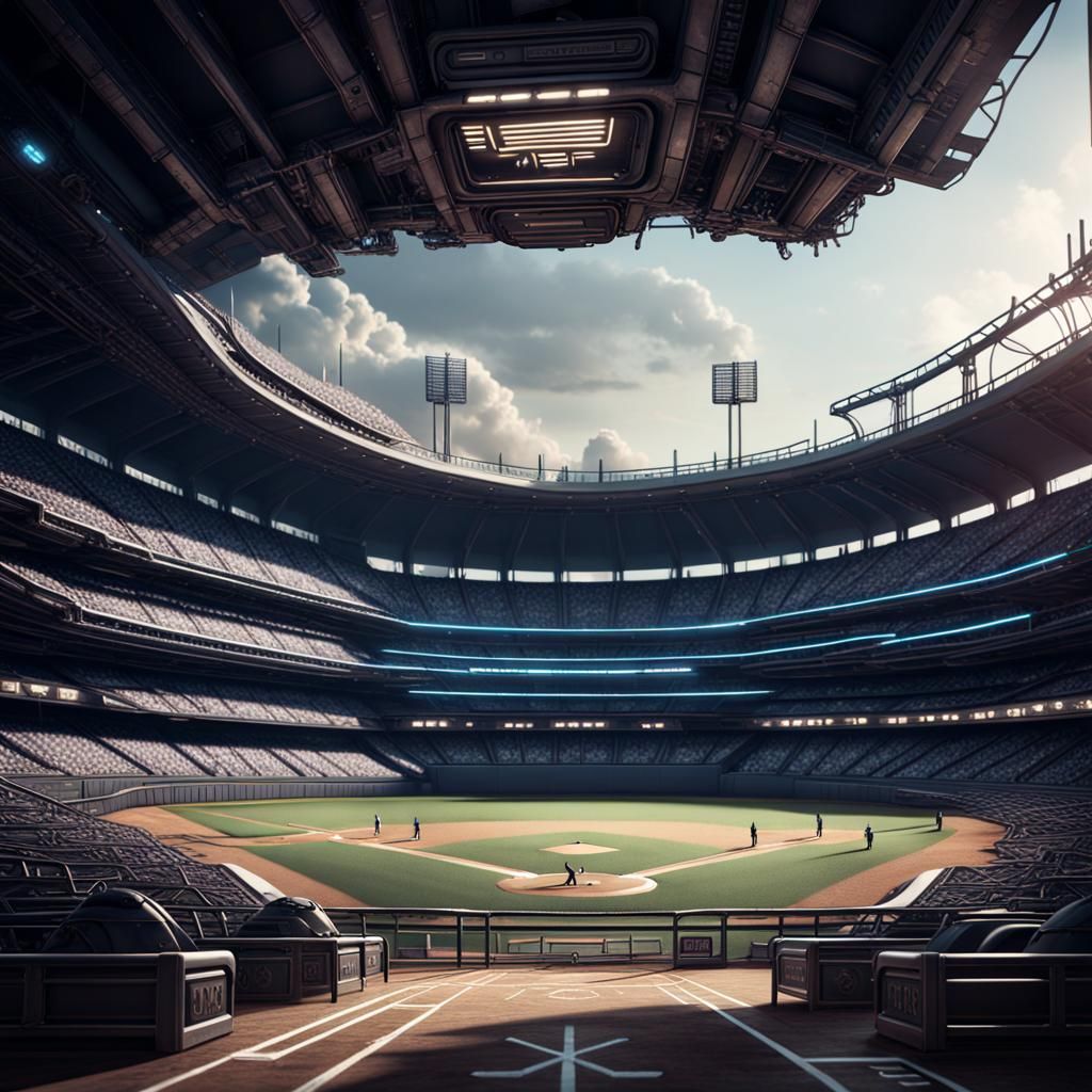 Baseball stadium for an intergalactic baseball game, Cyborgs againt ...