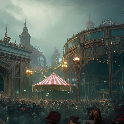 circus wonderland by Greg Rutkowski intricately detailed hyp...