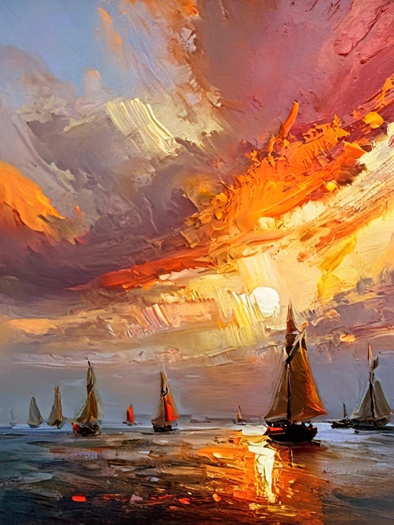 Seascape impasto oil painting