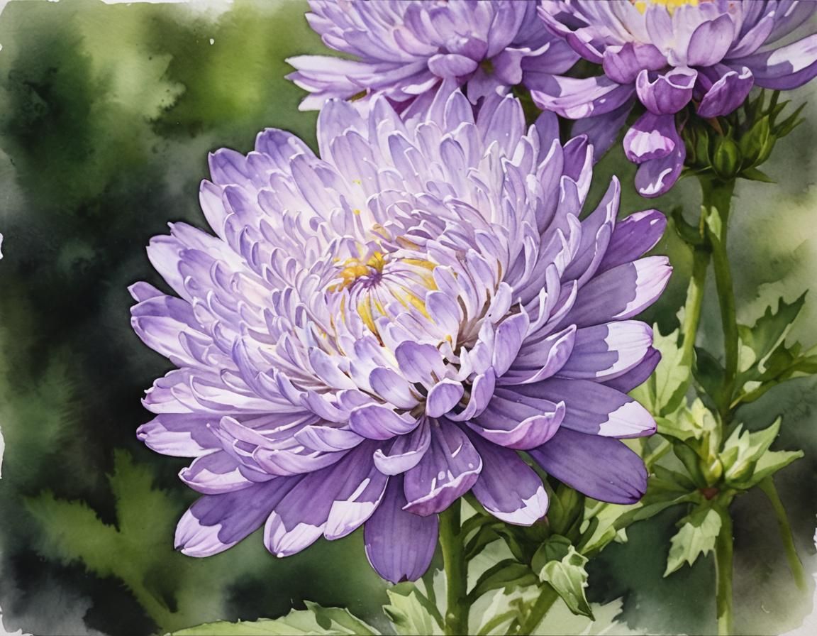Pale lilac aster flower, watercolor