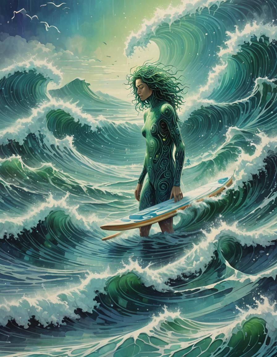 **Art Prompt: "The Psycho-Surfer's Digital Tapestry"**

*The...