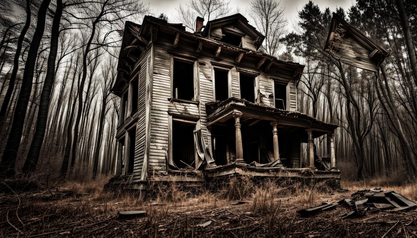ghost, abandoned house, haunted, house in forest,   by @ih432