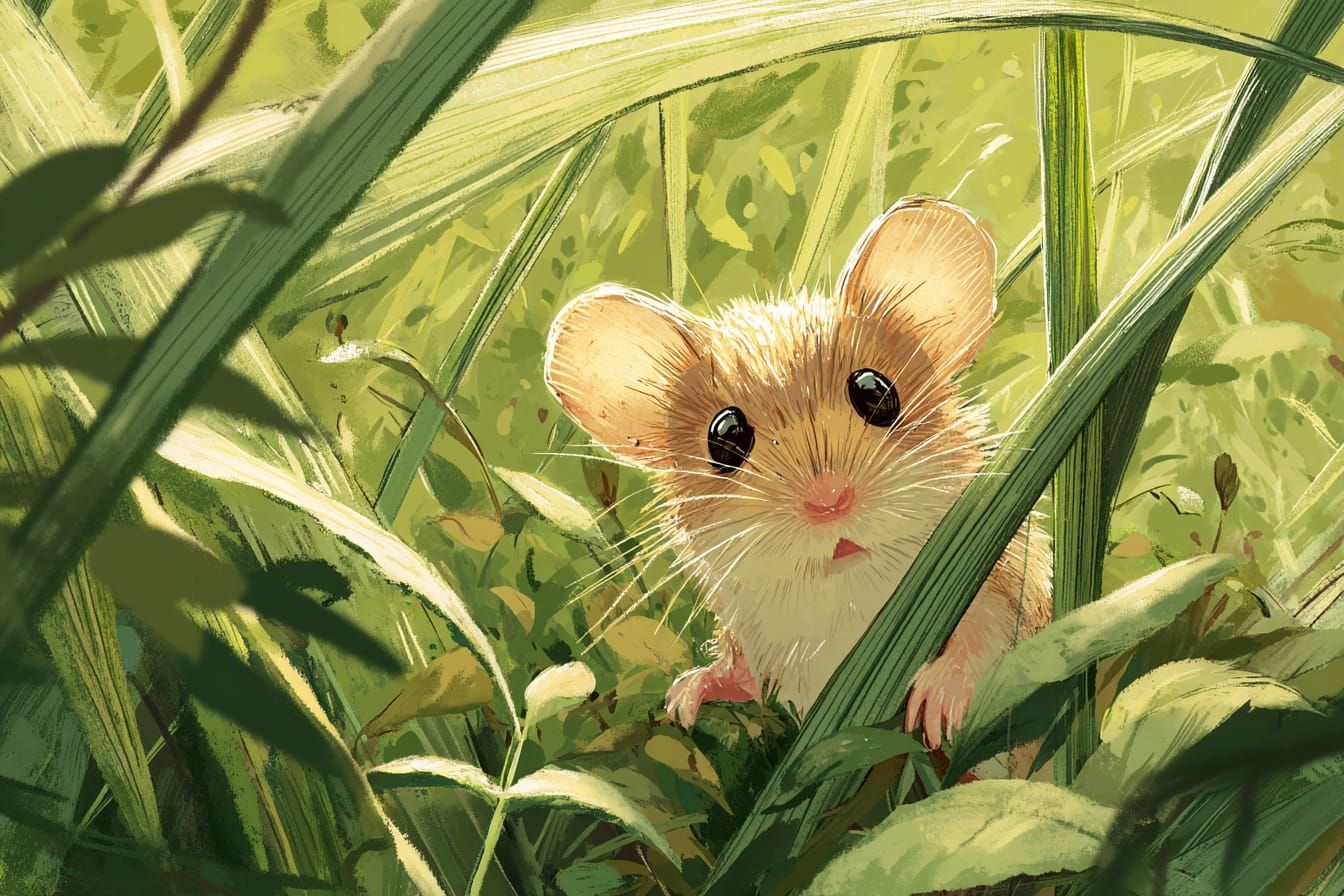 Shy Mouse in Sunlit Grass
