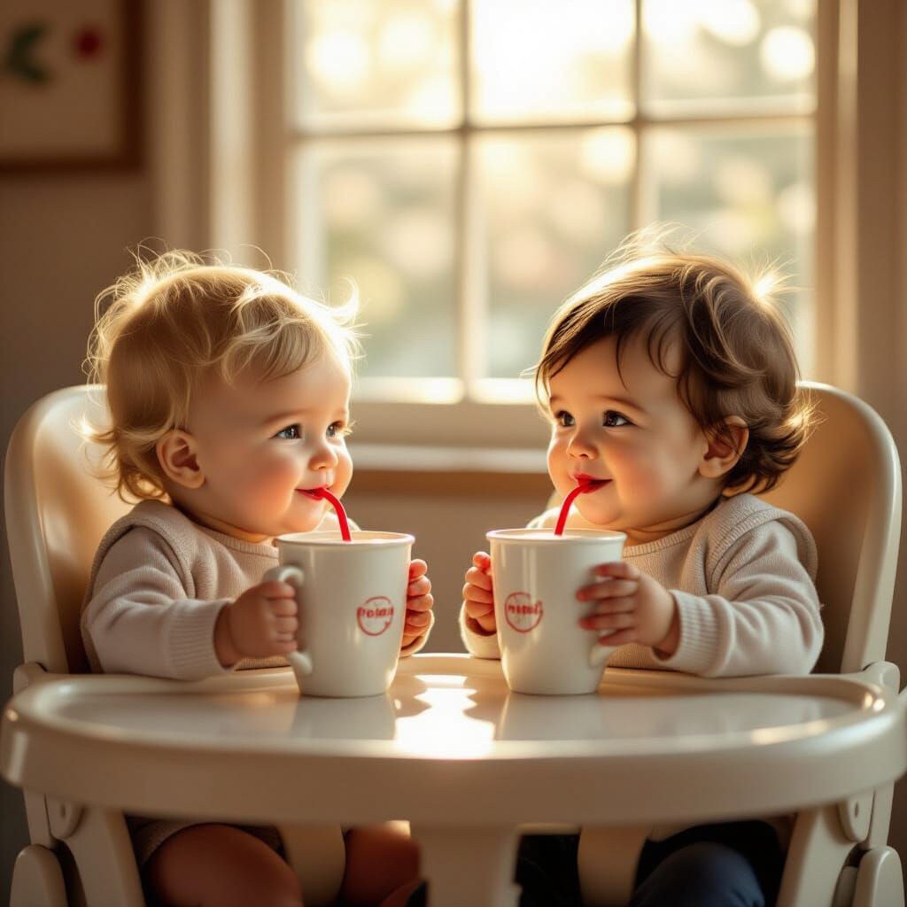 Babies Enjoying Chocolate Milk in Cozy Digital Art