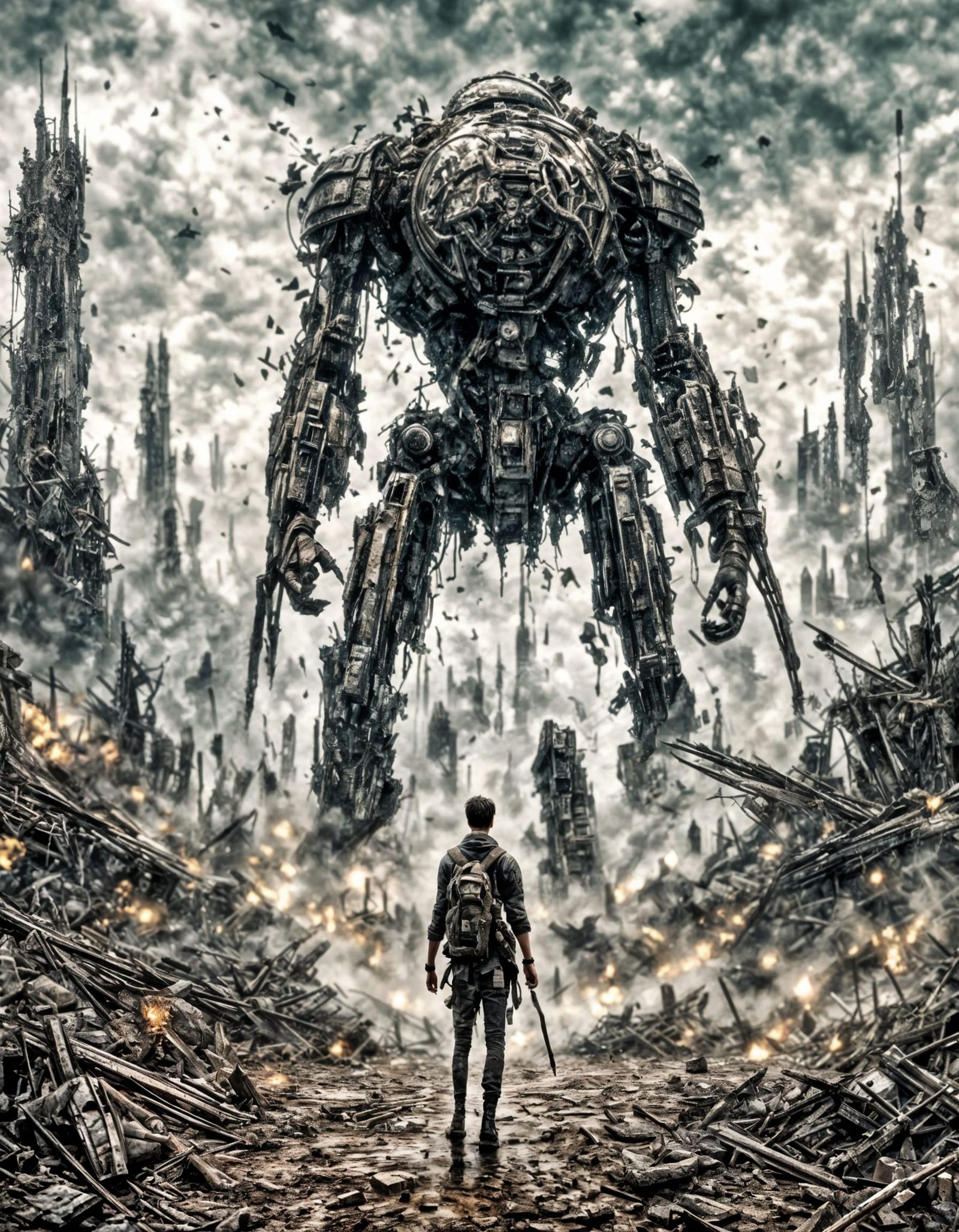 Solemn Warrior Stands Amidst Post-Apocalyptic Ruins in Anime...