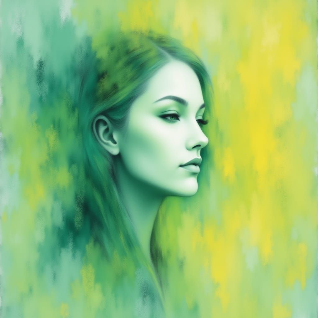 Portrait in green and yellow