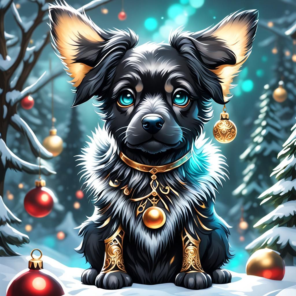 Black Christmas puppy