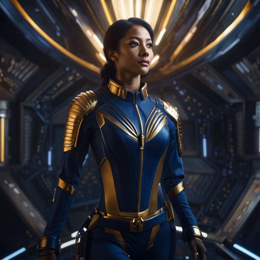 Spaceship, futuristic, sci-fi, women in intricately designed...