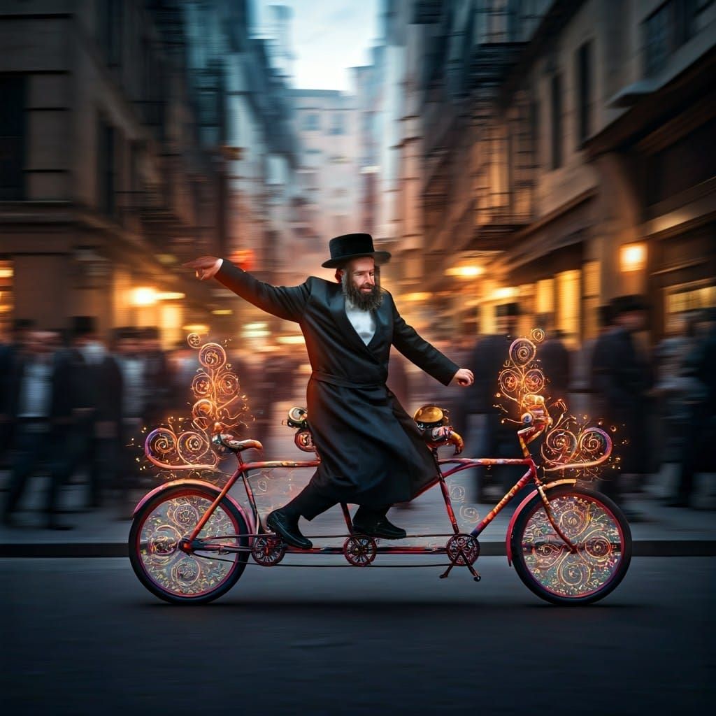 Orthodox Man Dances on Ornate Tandem Bicycle